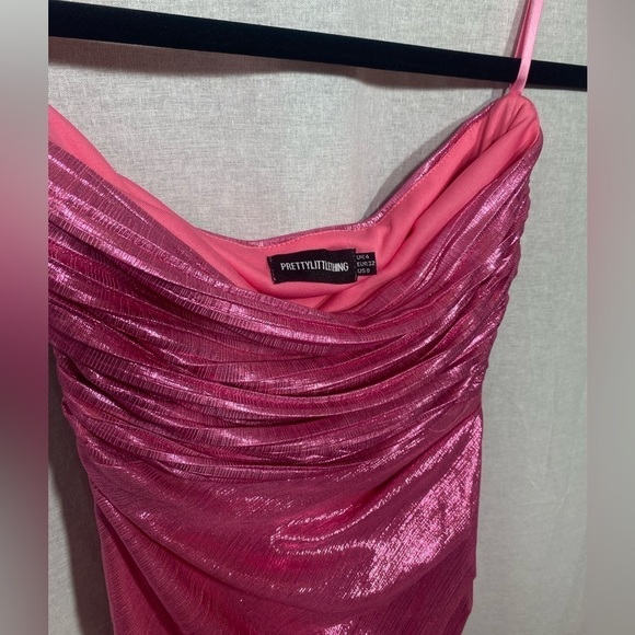 PrettyLittleThing Pink Shiny Strapless Dress with Sash - So pretty! Sz 0 - Picture 4 of 7